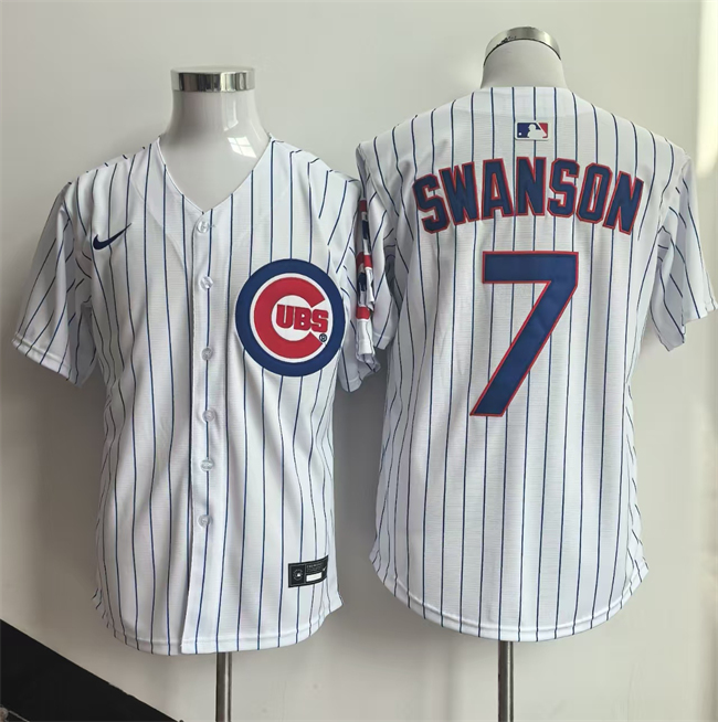 Men's Chicago Cubs #7 Dansby Swanson White Home Limited Stitched Baseball Jersey