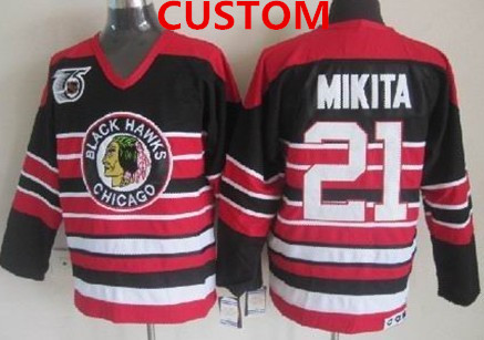 Men's Chicago Blackhawks Custom Black Pinstripe 75th Throwback CCM Jersey
