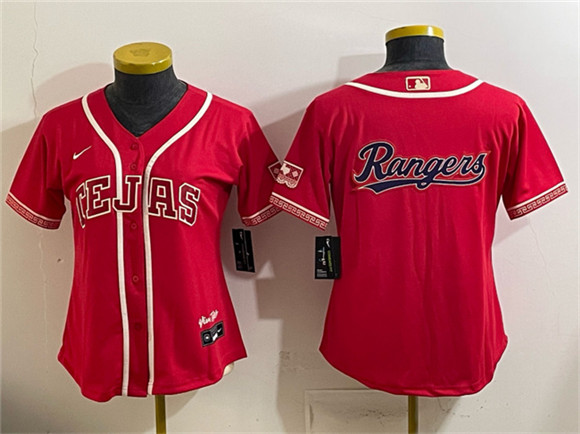 Womens Texas Rangers Team Big Logo Red 2026 City Connect Stadium Stitched Baseball Jersey(Run Small)