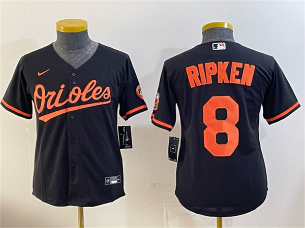 Youth Baltimore Orioles #8 Cal Ripken Jr Black Cool Base Stitched Baseball Jersey