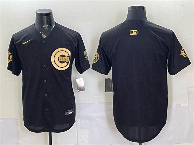Men's Chicago Cubs Blank Black Gold 150th Anniversary Patch Stitched Baseball Jersey