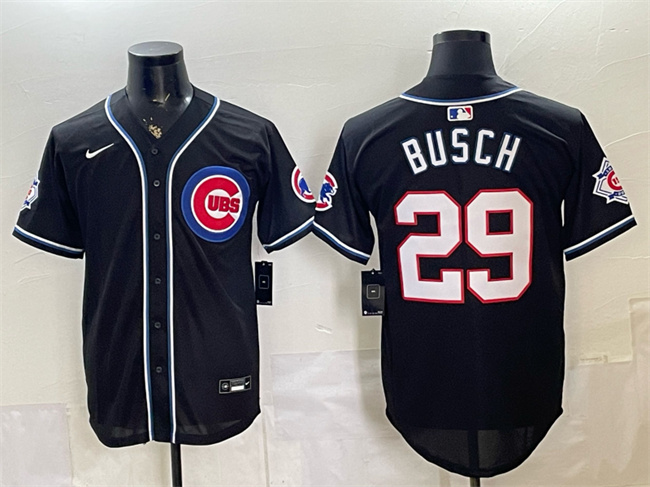 Men's Chicago Cubs #29 Michael Busch 150th Anniversary Black Out Style Vapor Premier Limited Stitched Baseball Jersey