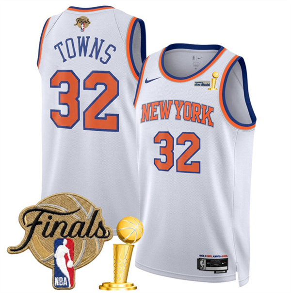 New Yok Knicks #32 Karl-Anthony Towns White 2026 Finals Patch And Finals Champions Patch Association Edition Stitched Basketball Jersey