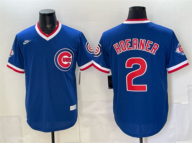 Men's Chicago Cubs #2 Nico Hoerner Royal 150th Anniversary Throwback Vapor Limited Stitched Baseball Jersey