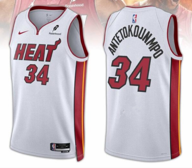 Men's Miami Heat #34 Giannis Antetokounmpo White 2025 Association Edition Swingman Stitched Basketball Jersey