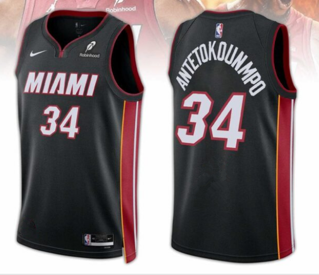 Men's Miami Heat #34 Giannis Antetokounmpo Black 2025 Icon Edition Swingman Stitched Basketball Jersey