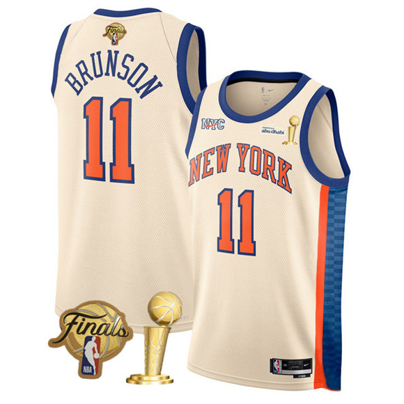 New Yok Knicks #11 Jalen Brunson Cream 2026 Finals Patch And Finals Champions Patch City Edition Stitched Basketball Jersey