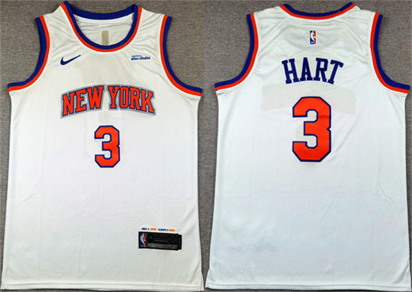 Men's New Yok Knicks #3 Josh Hart White Association Edition Stitched Basketball Jersey