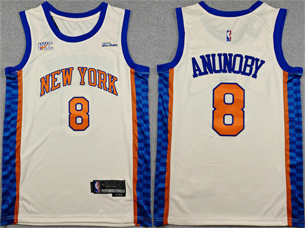Men's New Yok Knicks #8 OG Anunoby Cream 2024-25 City Edition Stitched Basketball Jersey