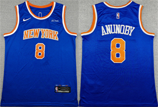 Men's New Yok Knicks #8 OG Anunoby Blue Icon Edition Edition Stitched Basketball Jersey