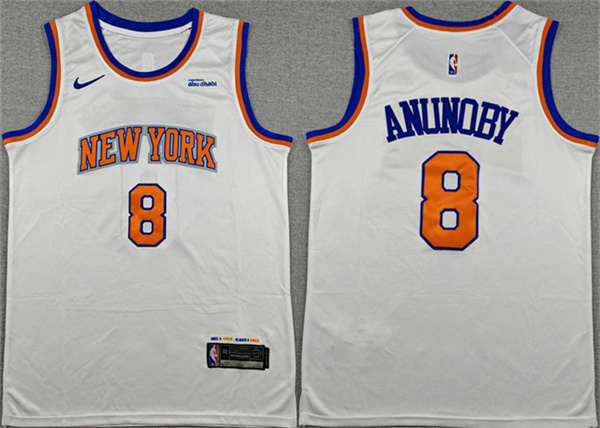 Men's New Yok Knicks #8 OG Anunoby White Association Edition Stitched Basketball Jersey