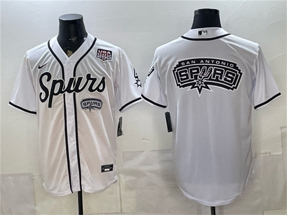 Men's San Antonio Spurs Team Big Logo White USA 250' Patch Stitched Baseball Jersey
