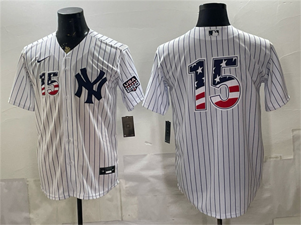 Men's New York Yankees #15 Thurman Munson White 2026 USA 250 Fourth of July Home Stadium Stitched Baseball Jersey