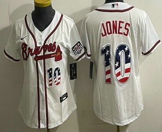 Women's Atlanta Braves #10 Chipper Jones White USA 250 Fourth of July Home Stadium Stitched Jersey