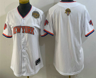 Women's New York Knicks Blank White 2026 Finals Eastern Conference Champions Patch Stitched Baseball Jersey