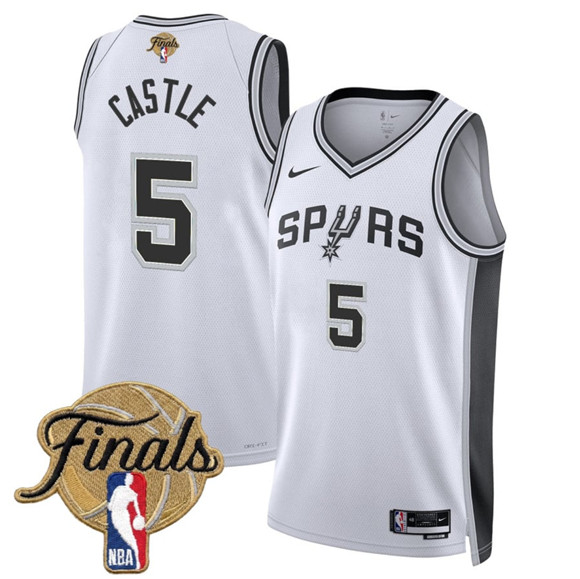 Men's San Antonio Spurs #5 Stephon Castle White 2026 Finals Patch Association Edition Stitched Basketball Jersey